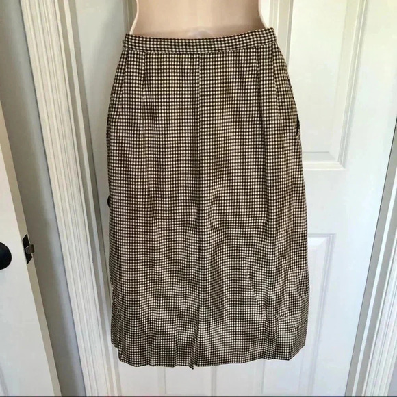𝅺Vintage MCM 100% wool brown houndstooth pencil skirt S - Picture 2 of 13